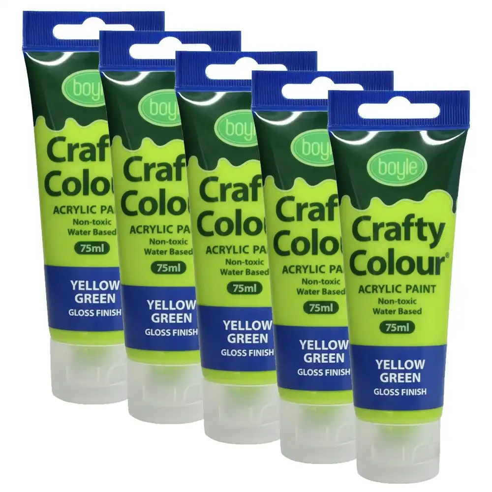 5x Crafty Colour Water-Based 75ml Acrylic Paint Art Non-Toxic Gloss Yellow Green