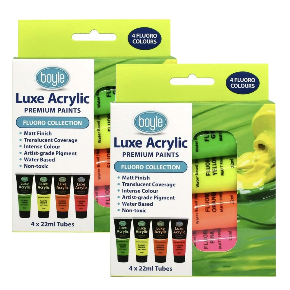 2x 4PK Luxe Acrylic 22ml Premium Paint Matt Finish Water-Based Non-Toxic Fluoro