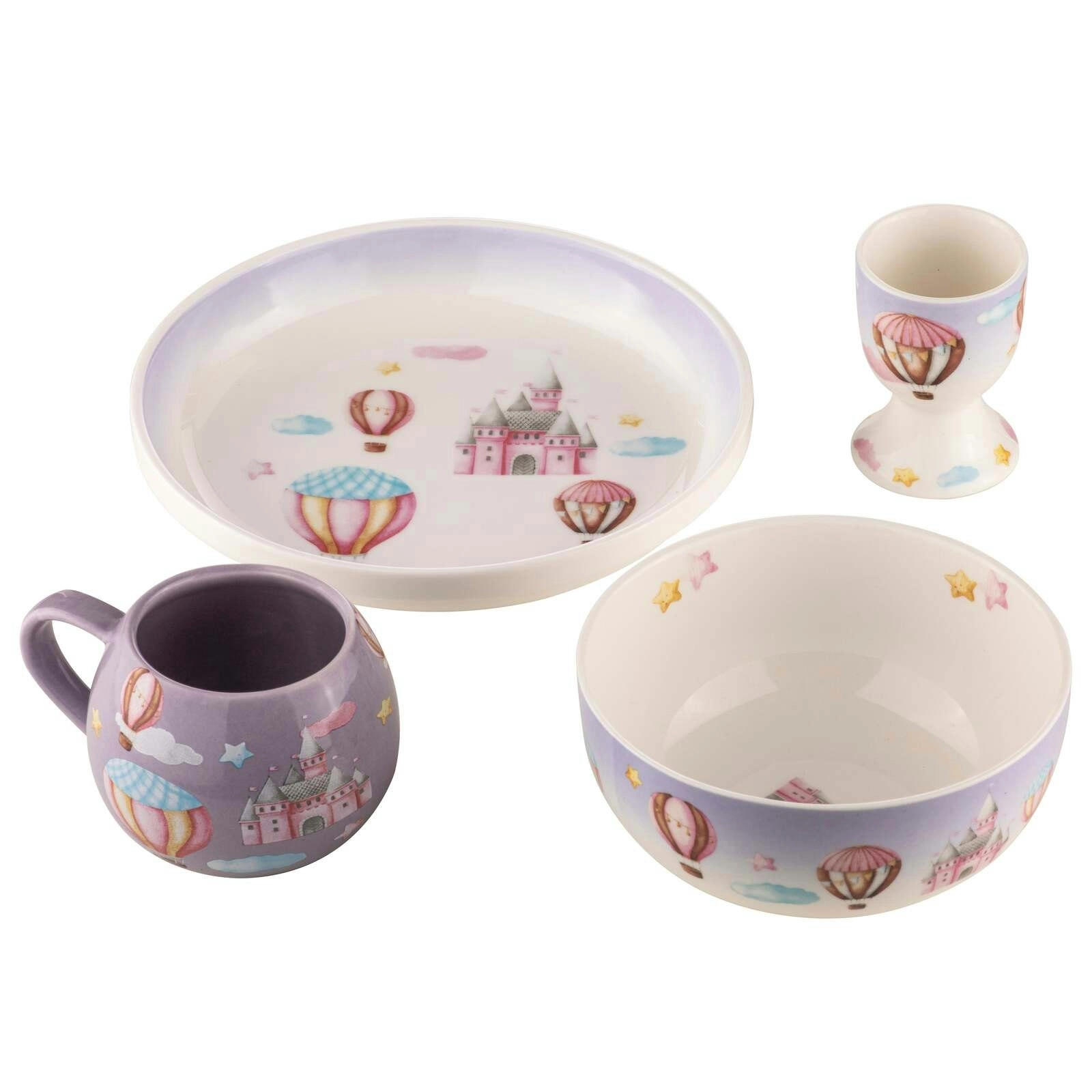 4pc Ashdene Up In The Sky Kids Ceramic 200ml Drink Mug Egg Cup/Bowl/Plate Set