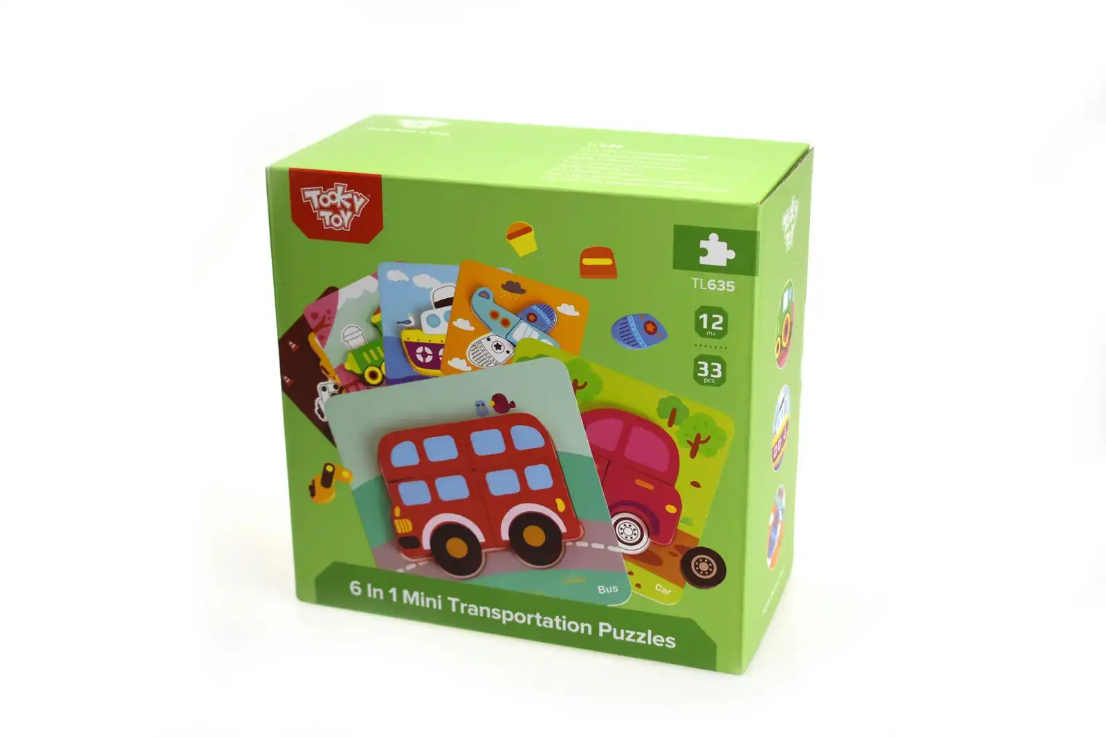 Tooky Toy 6 In 1 Mini Transportation Kids/Toddler Wooden Play Puzzle Set 12m+