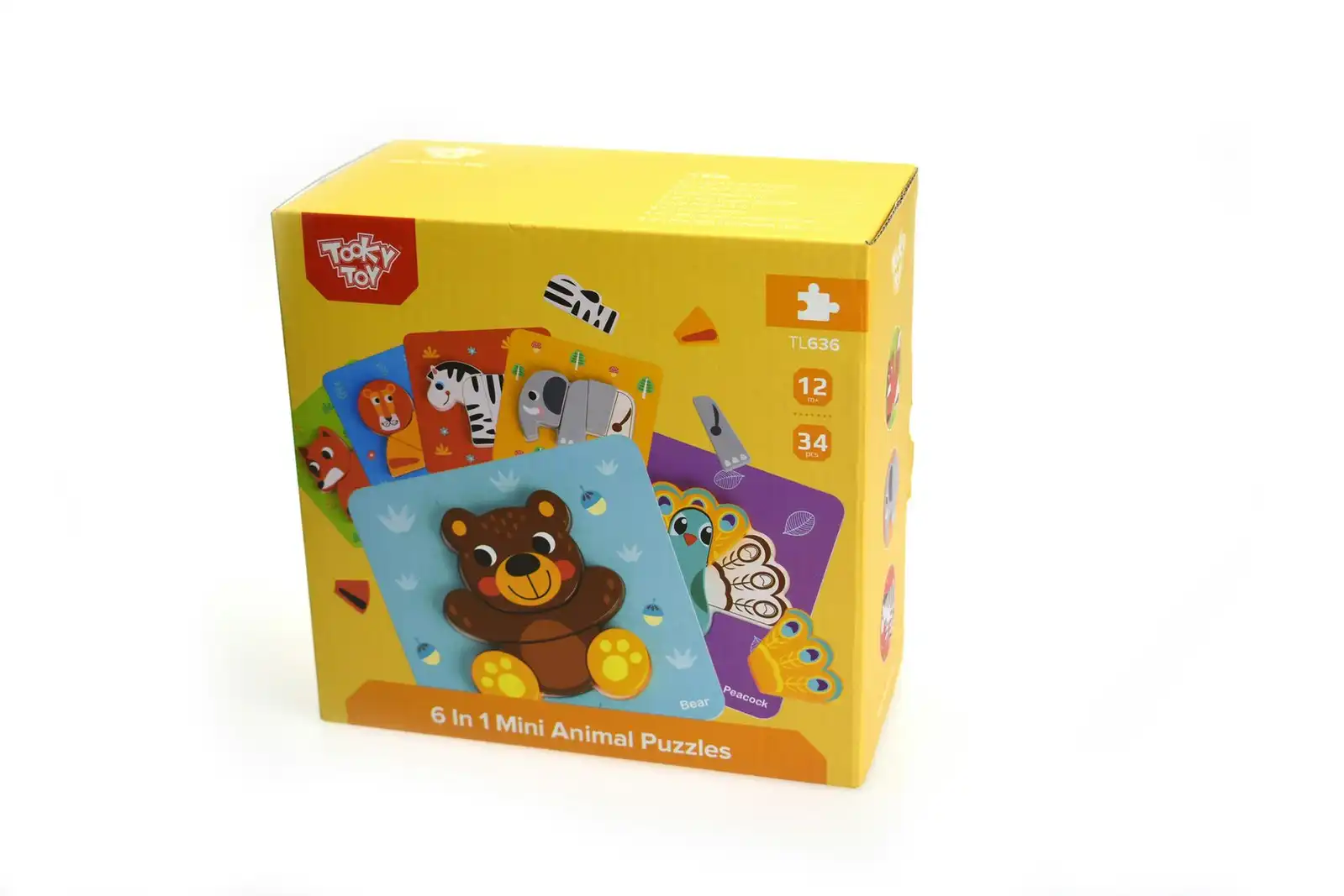 Tooky Toy 6 In 1 Mini Wooden Kids/Toddler Learning Animal Puzzle Play Set 12m+
