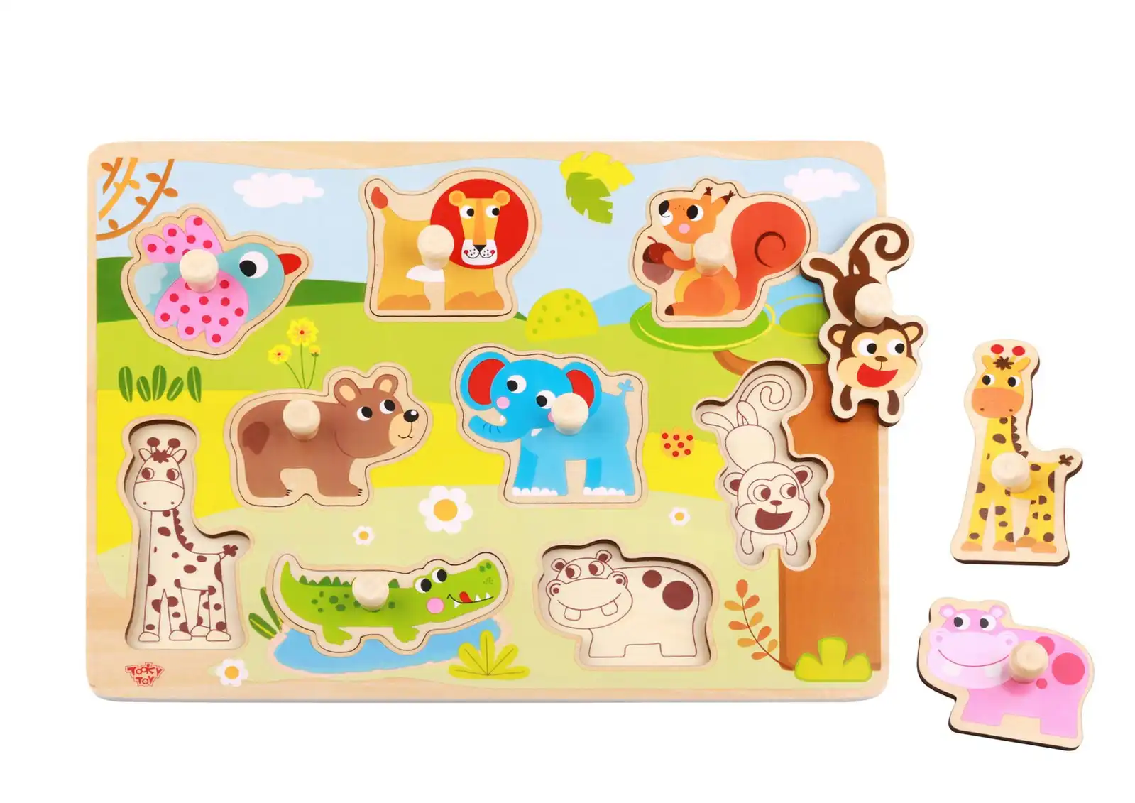 Tooky Toy Wooden Animal Peg Kids/Toddler Learning Play 30cm Puzzle Board 18m+