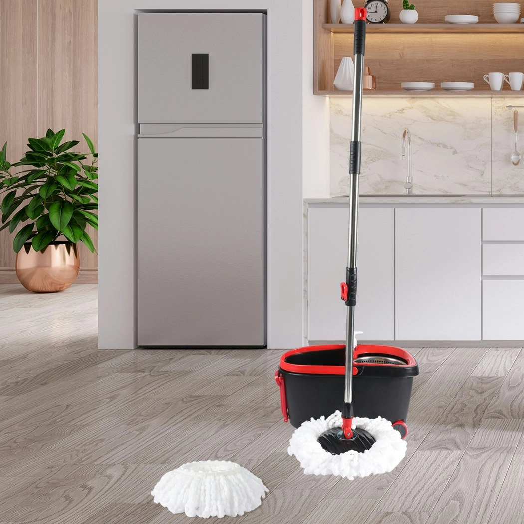 Cleanflo Spin Mop Bucket Set 360° Degree Stainless Steel Rotating Wet Dry Black