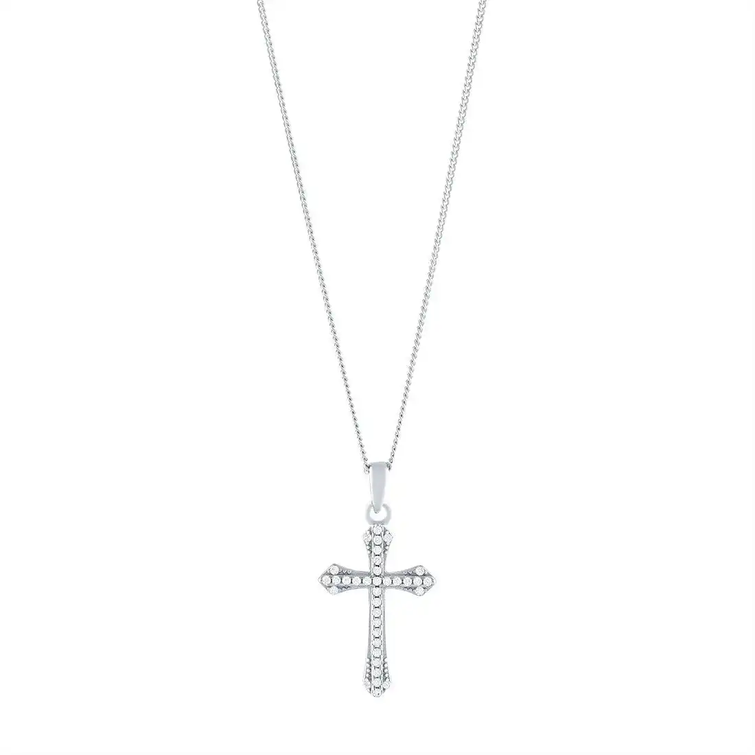 Sterling Silver Flared Cross Necklace with Cubic Zirconia 45cm