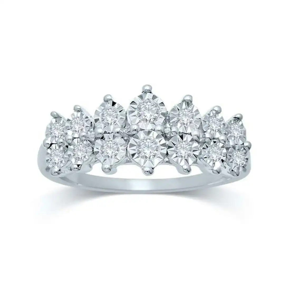 Brilliant Set 2 Row Ring with 1/4ct of Diamonds in 9ct White Gold