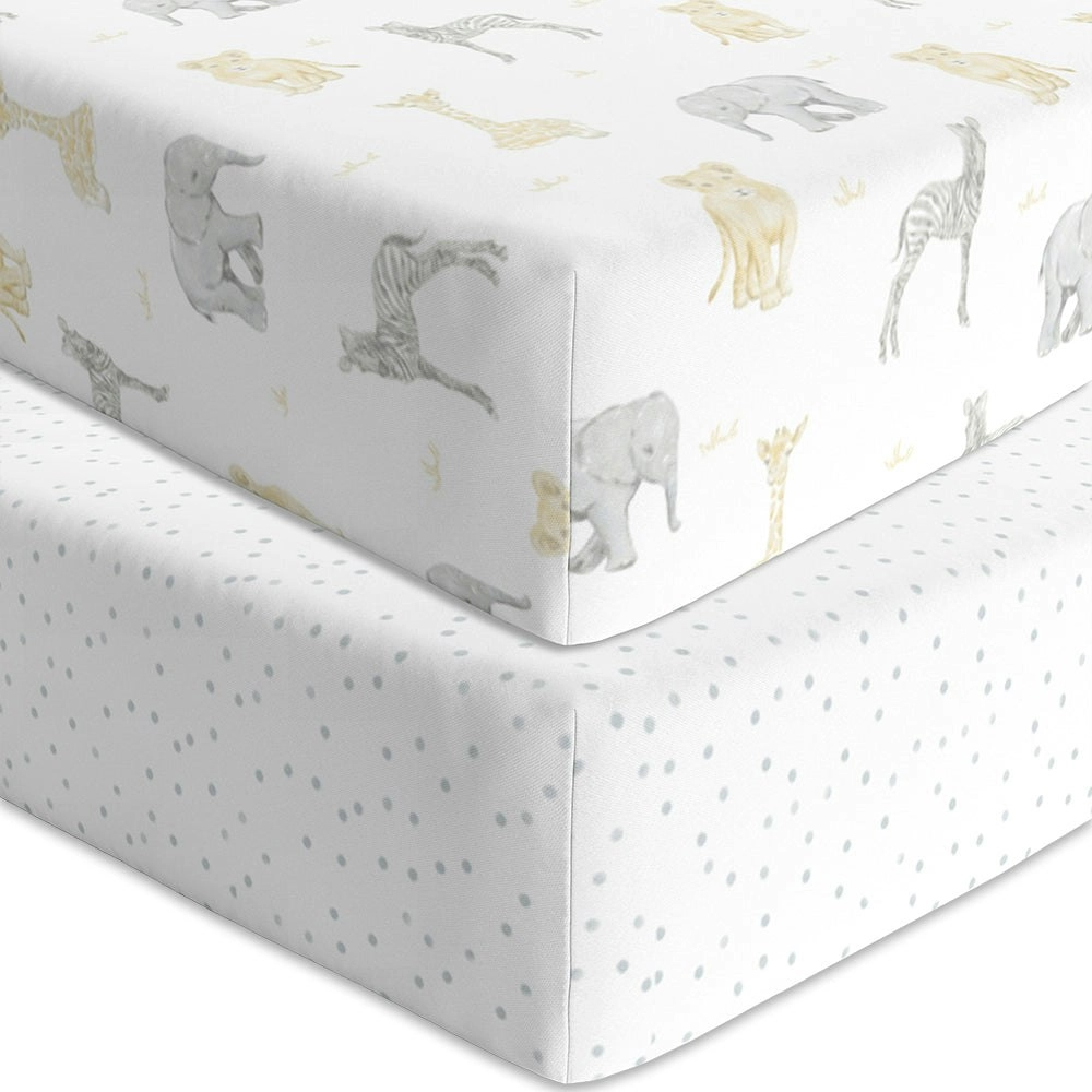 Living Textiles | Jersey Cot Fitted Sheet 2 Pack - Savanna Babies