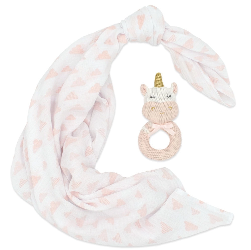 Living Textiles | Kenzie the Unicorn Rattle & Muslin Gift Set