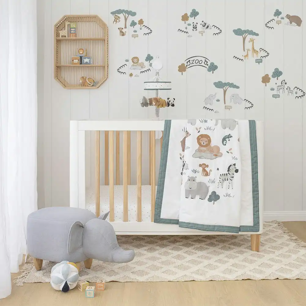 Lolli Living | 4-piece Nursery Set - Day at the Zoo + Free Matching Decal Set