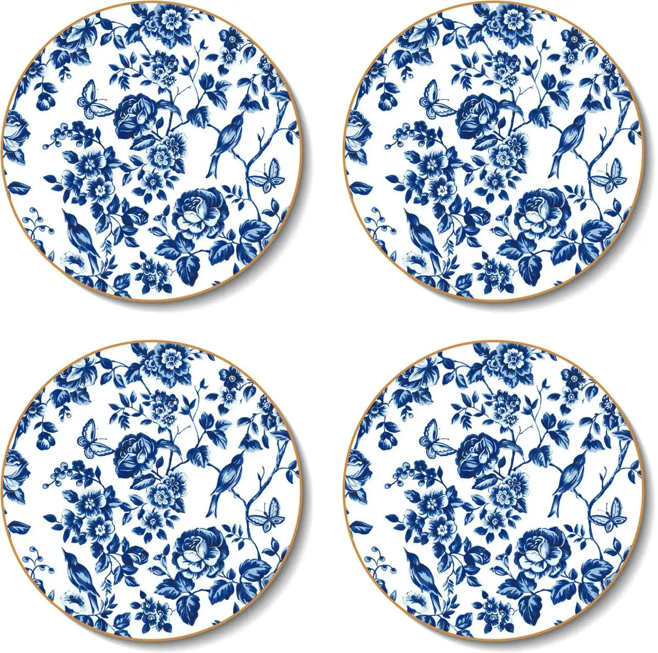 Cinnamon | Round French Rose Toile Coasters Set of 4