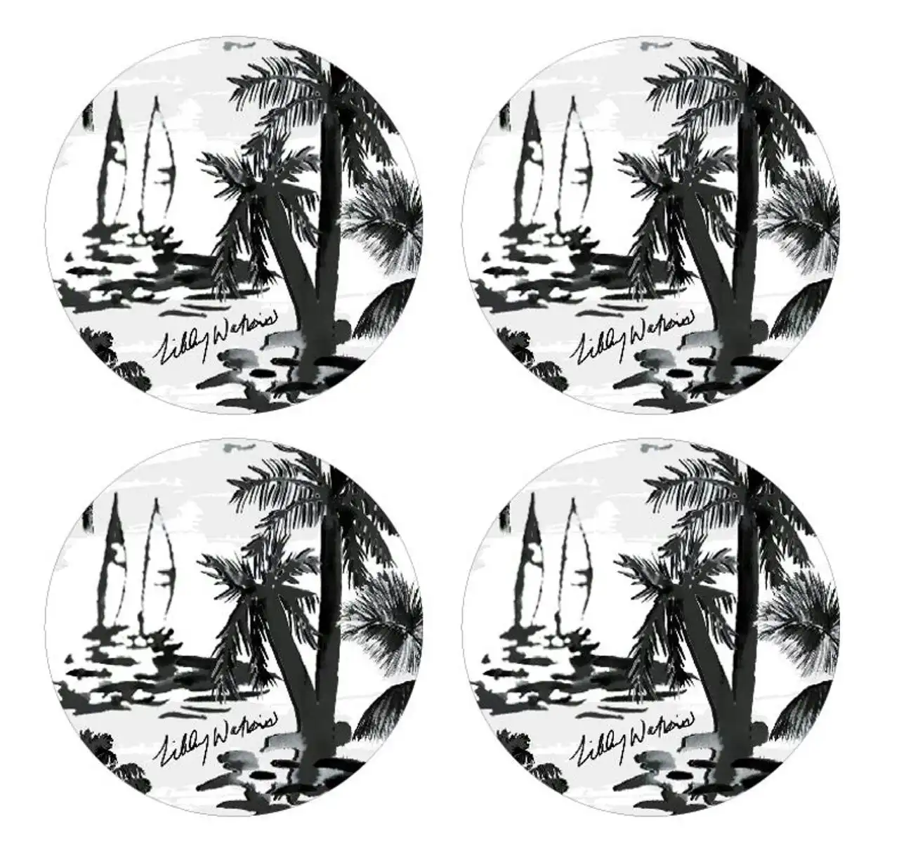 Cinnamon | Round Calypso Capri Ink Glass Coasters Set of 4