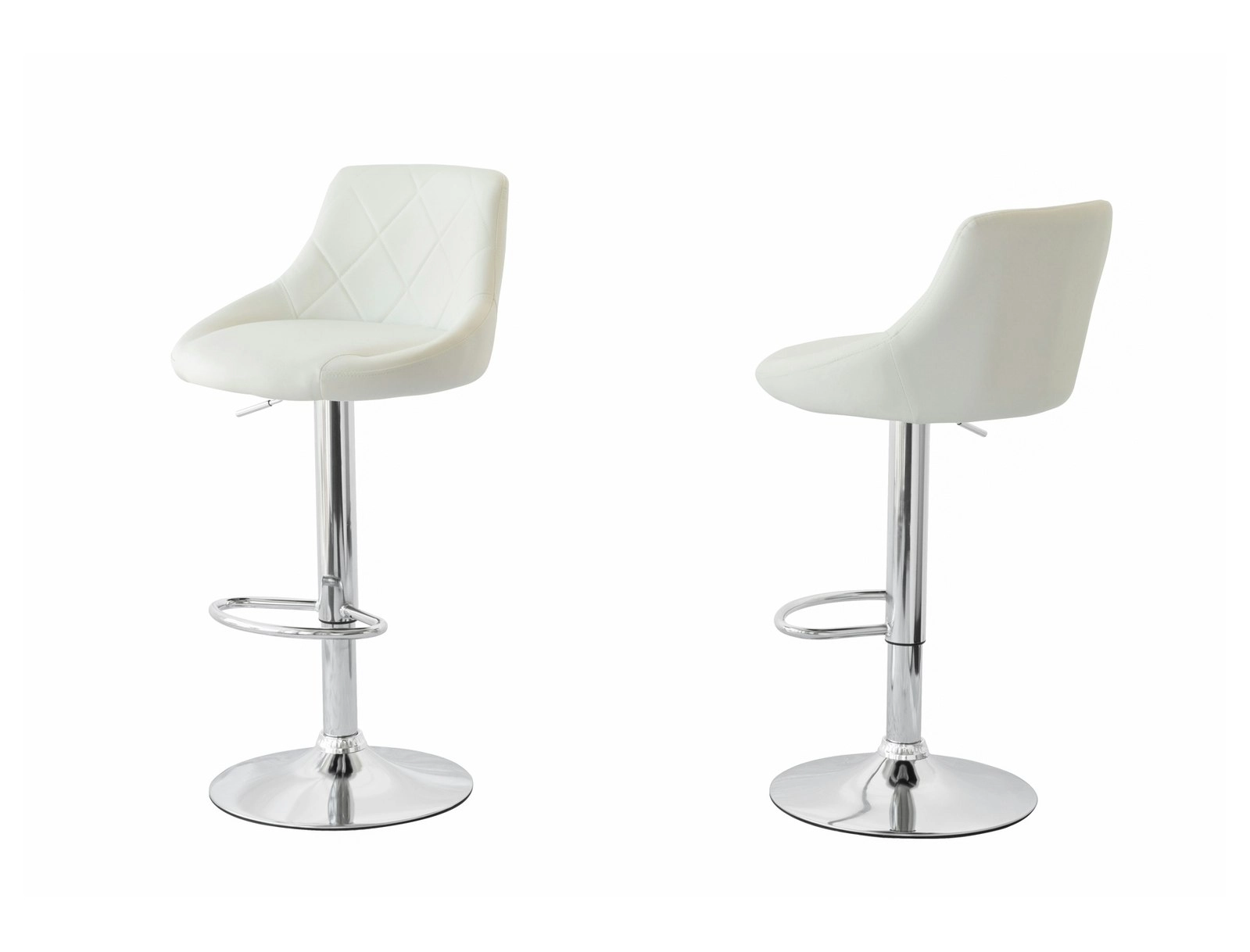 2 Diamond Style Padded Leather Barstools (White) w/ Adjustable Height