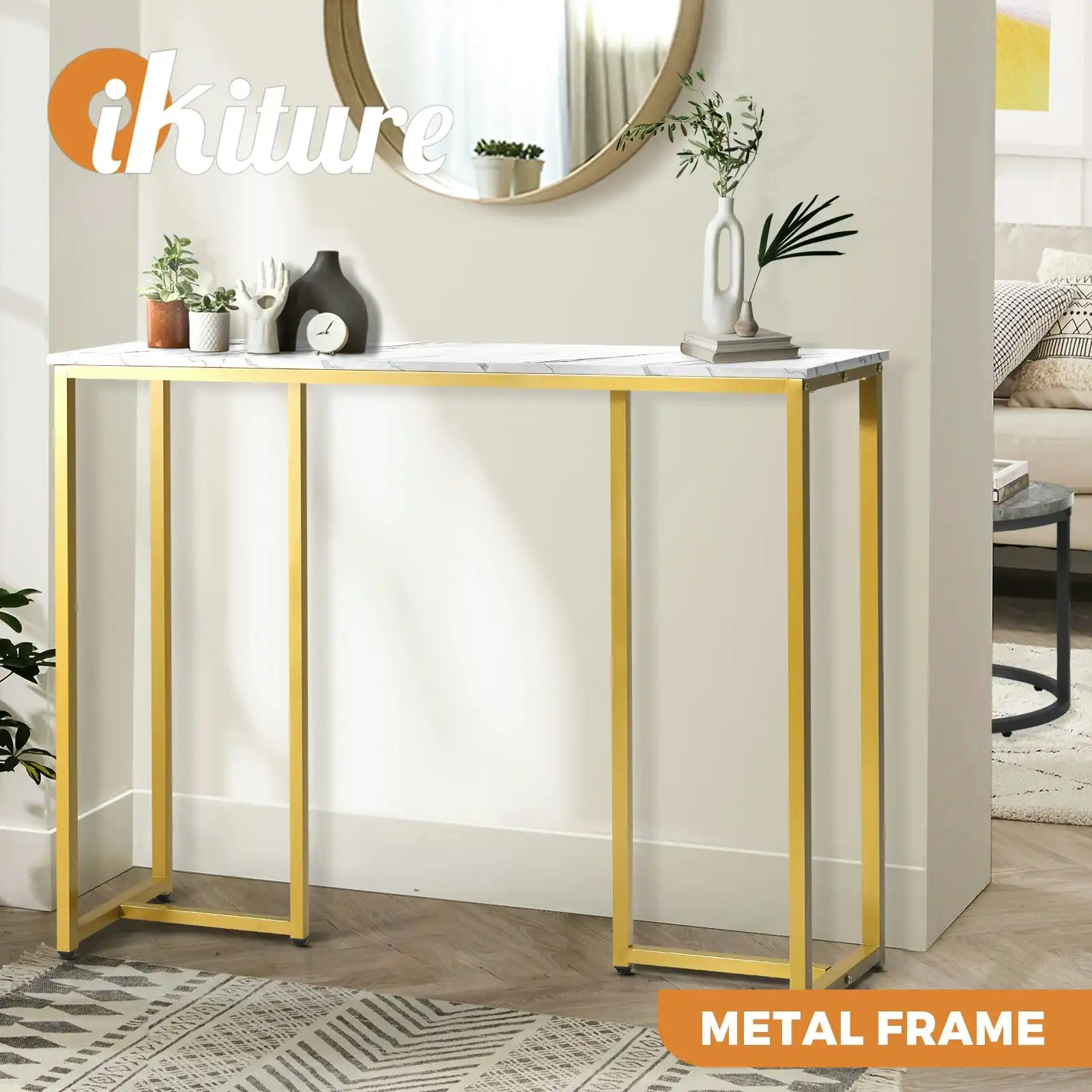 Oikiture Console Table Hallway Entry Side Tables Marble Effect Hall Display White&Gold