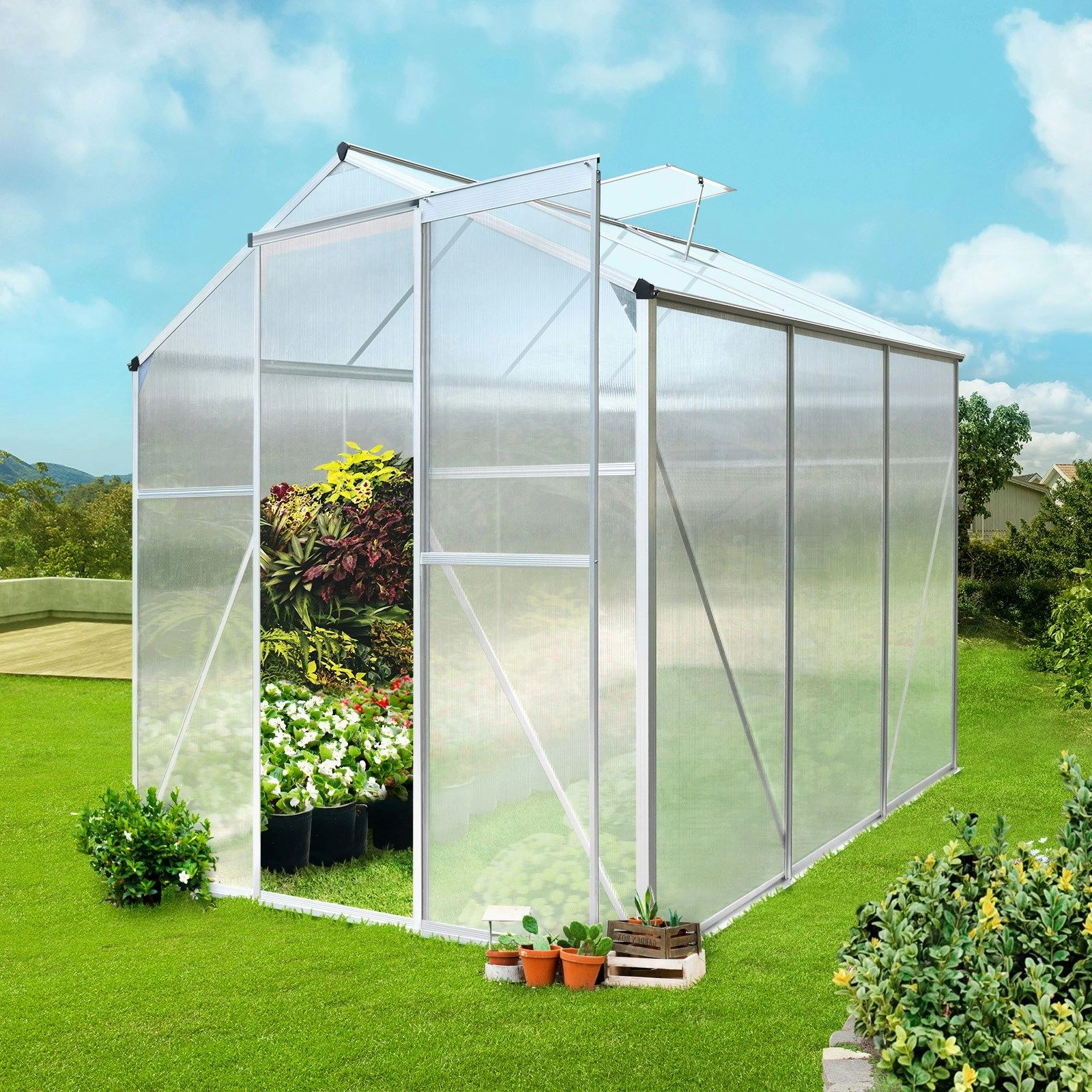 Livsip Greenhouse Aluminium Green House Garden Shed Polycarbonate Walk in 1.9x1.9M