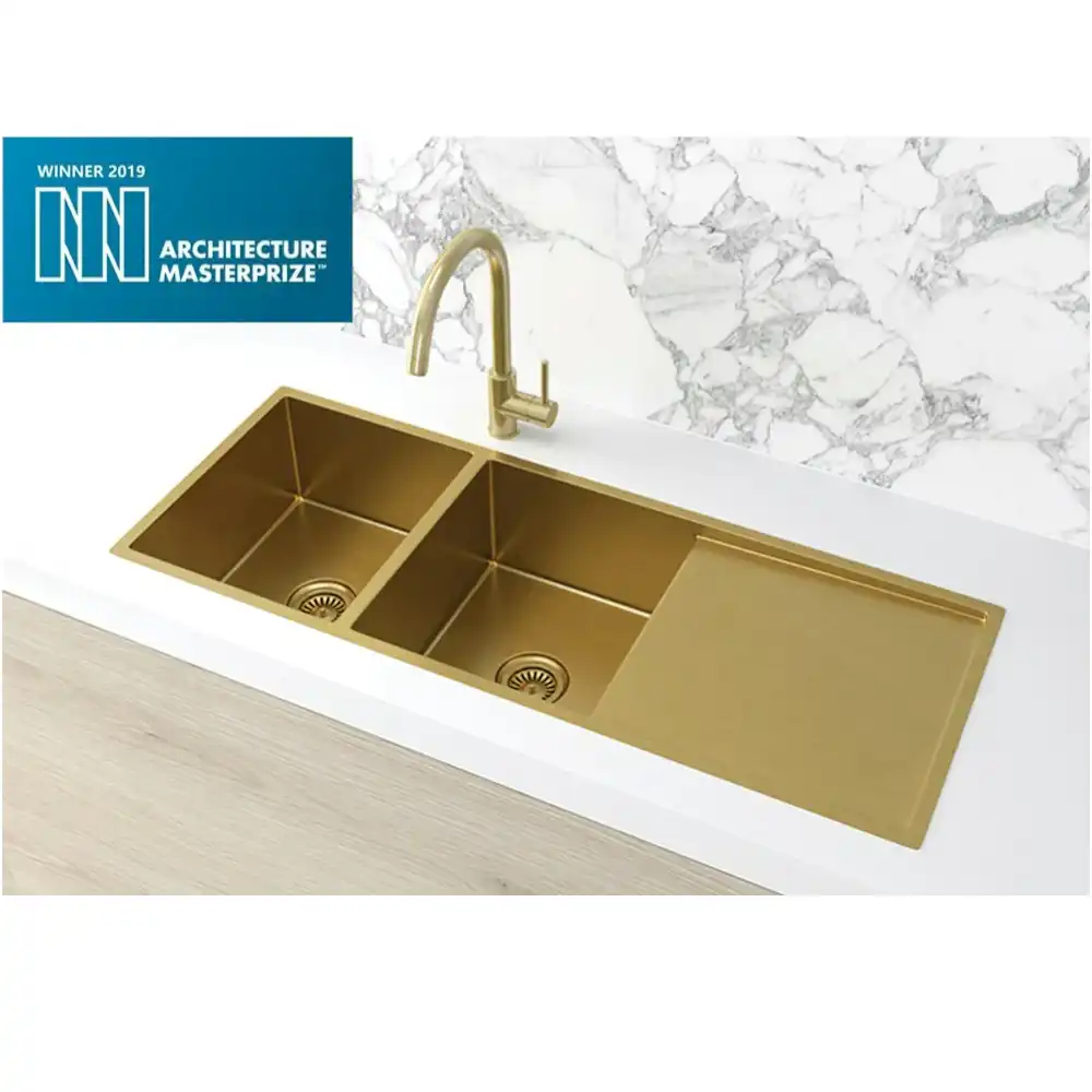 Meir Double Bowl & Drainer 1160mm Brushed Bronze Gold MKSP-D1160440D-BB