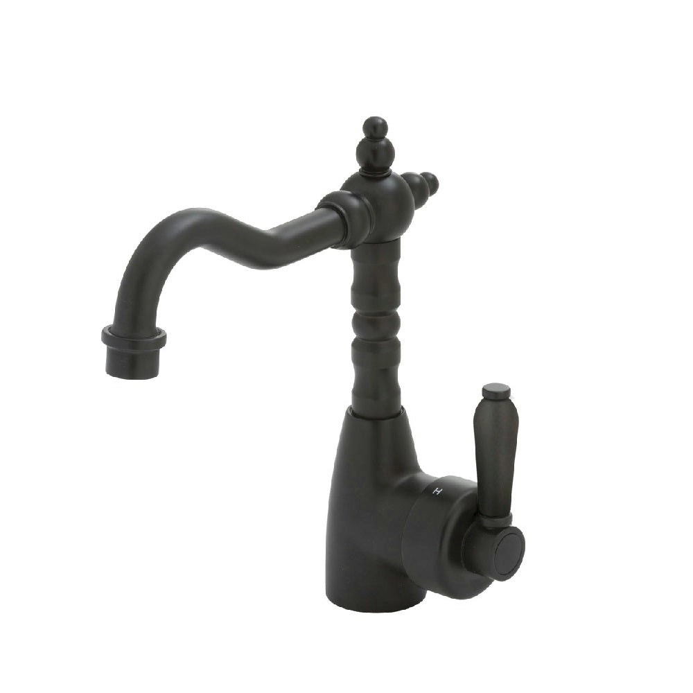 Fienza Eleanor Shepherds Crook Basin Mixer Matte Black with Matte Black Handle 202103BL