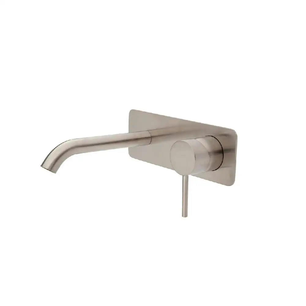 Fienza Kaya Wall Basin/ Bath Mixer Set Soft Square Plate 160mm Outlet Brushed Nickel 228106BN