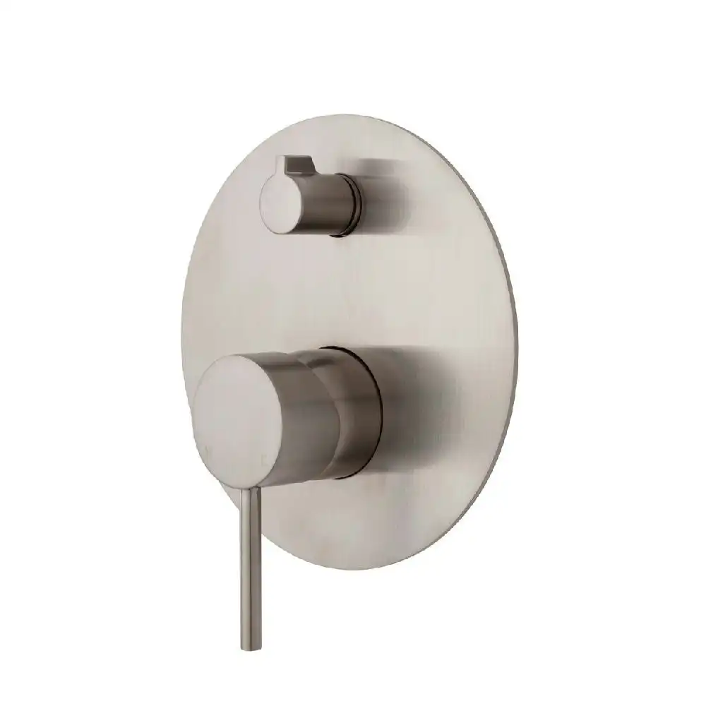 Fienza Kaya Wall Diverter Mixer, Large Round Plate Brushed Nickel 228102BN