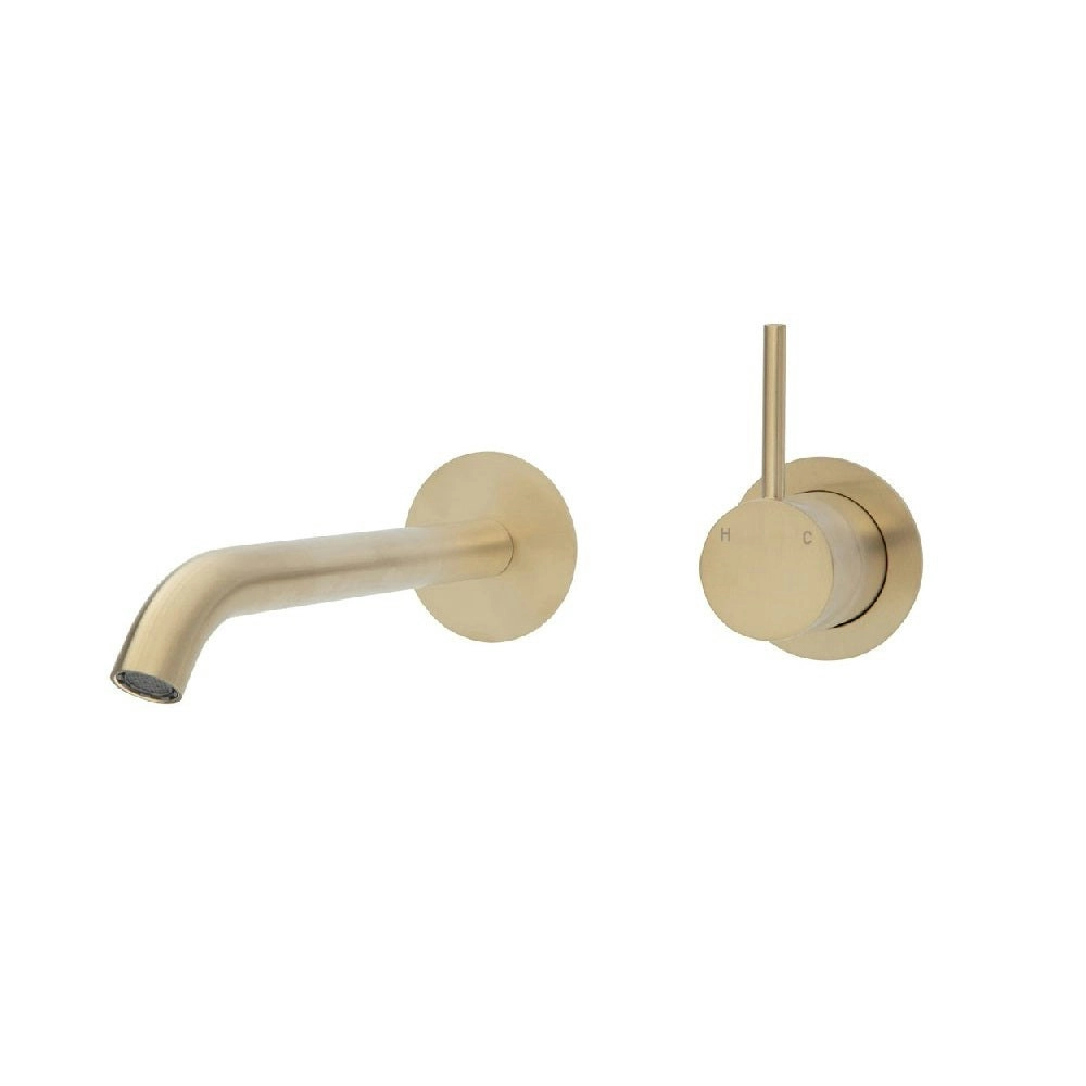 Fienza Kaya Up Wall Basin/ Bath Mixer Set Round Plate 200mm Outlet Urban Brass 228118UB-200