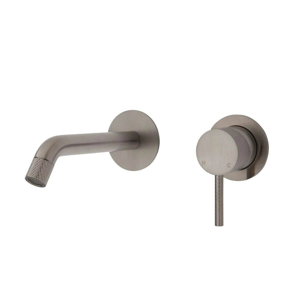 Fienza Axle Basin/ Bath 160mm Wall Mixer Set Round Plate Brushed Nickel 231104BN