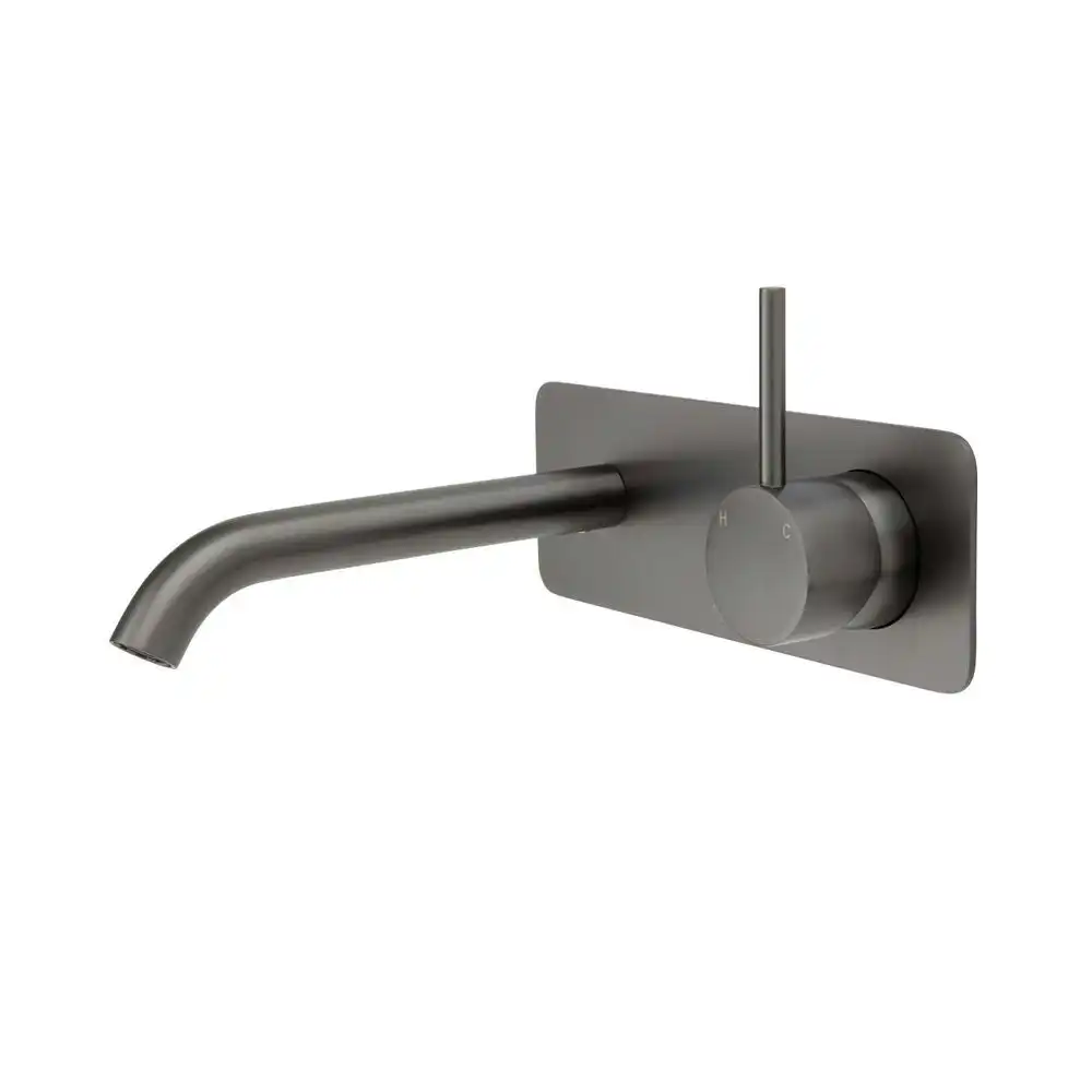 Fienza Kaya Up Wall Basin/Bath Mixer Set Square 160mm Outlet Gun Metal 228119GM