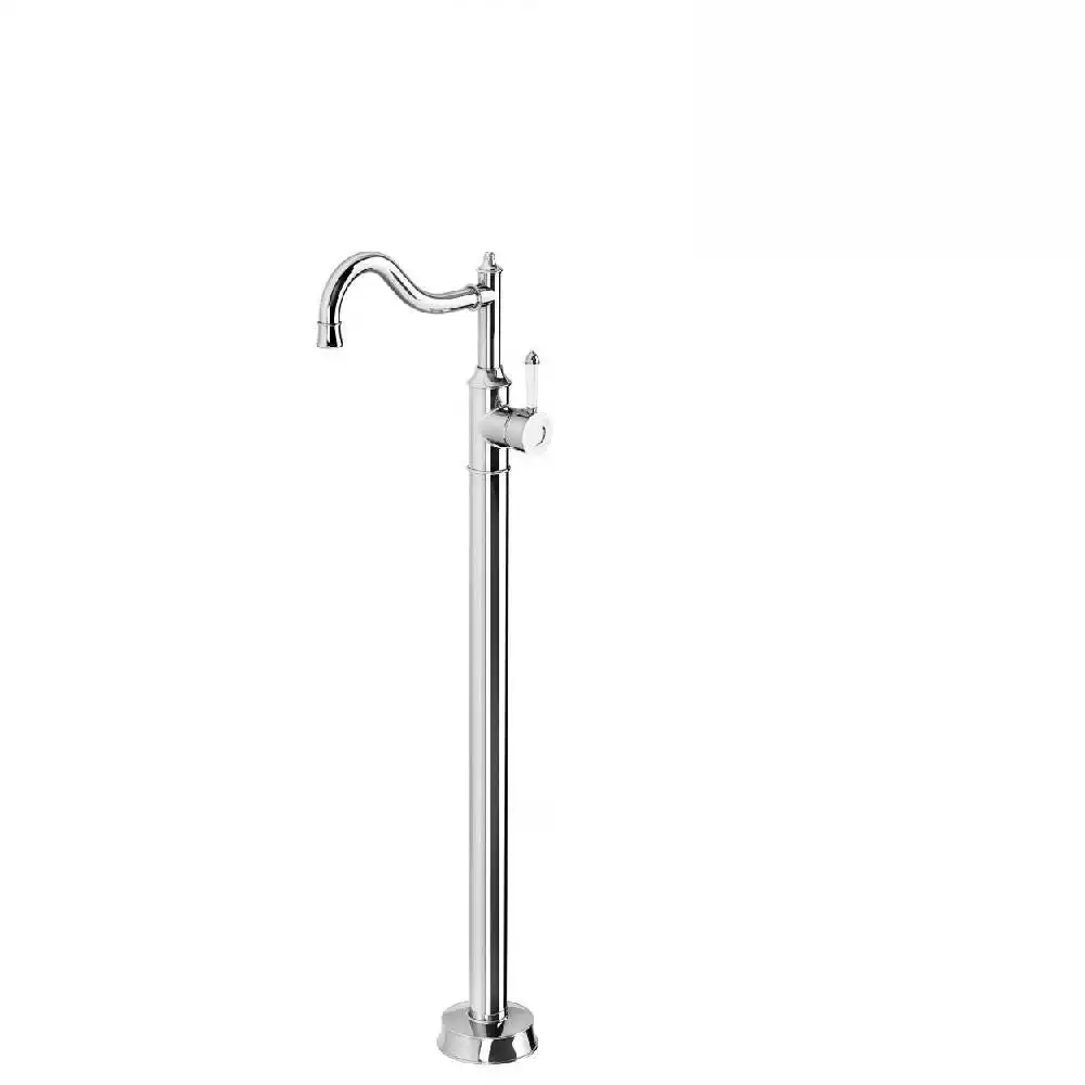 Phoenix Nostalgia Floor Mounted Bath Mixer Sherpherds Crook Chrome/ White NS745-62