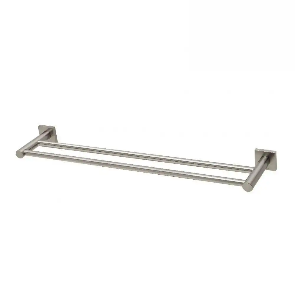 Phoenix Radii Double Towel Rail 600mm Square Plate Brushed Nickel RS813 BN