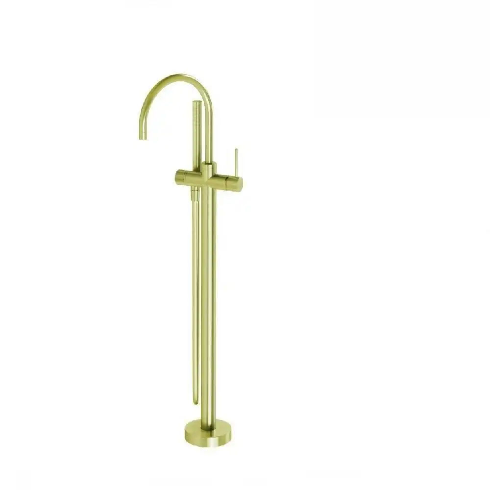 Phoenix Vivid Slimline Floor Mounted Bath Mixer with Hand Shower Brushed Gold VS7451-12