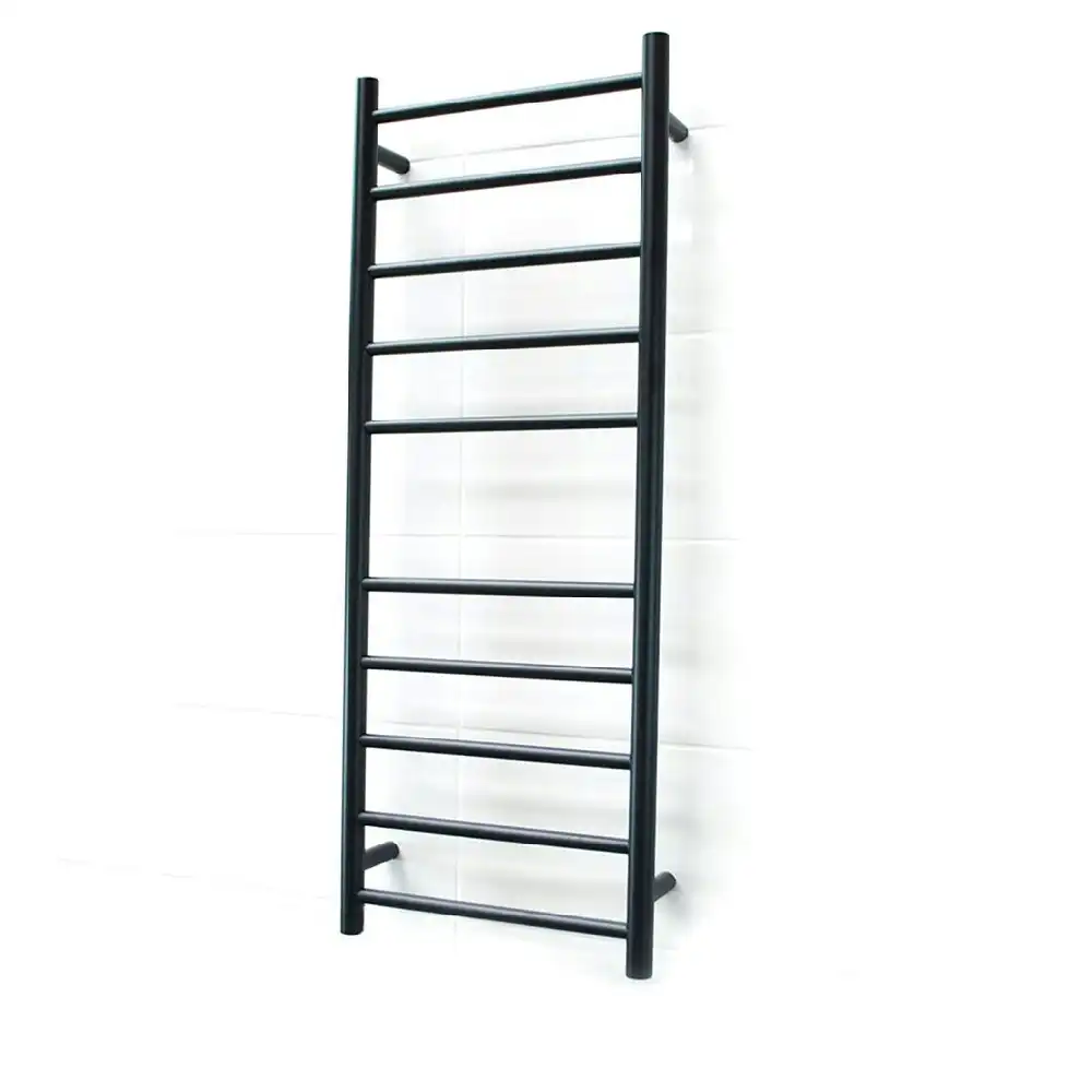 Radiant Matte Black 430 x 1100mm Round Heated Towel Rail (Right Wiring) BRTR430RIGHT