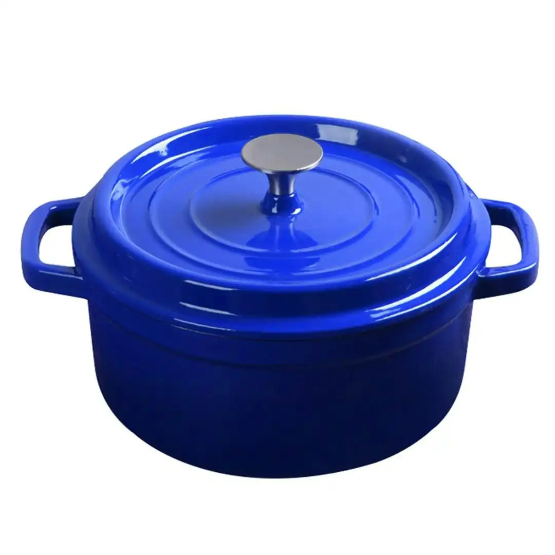 Soga Cast Iron Enamel Porcelain Stewpot Casserole Stew Cooking Pot With Lid 3.6L Blue 24cm
