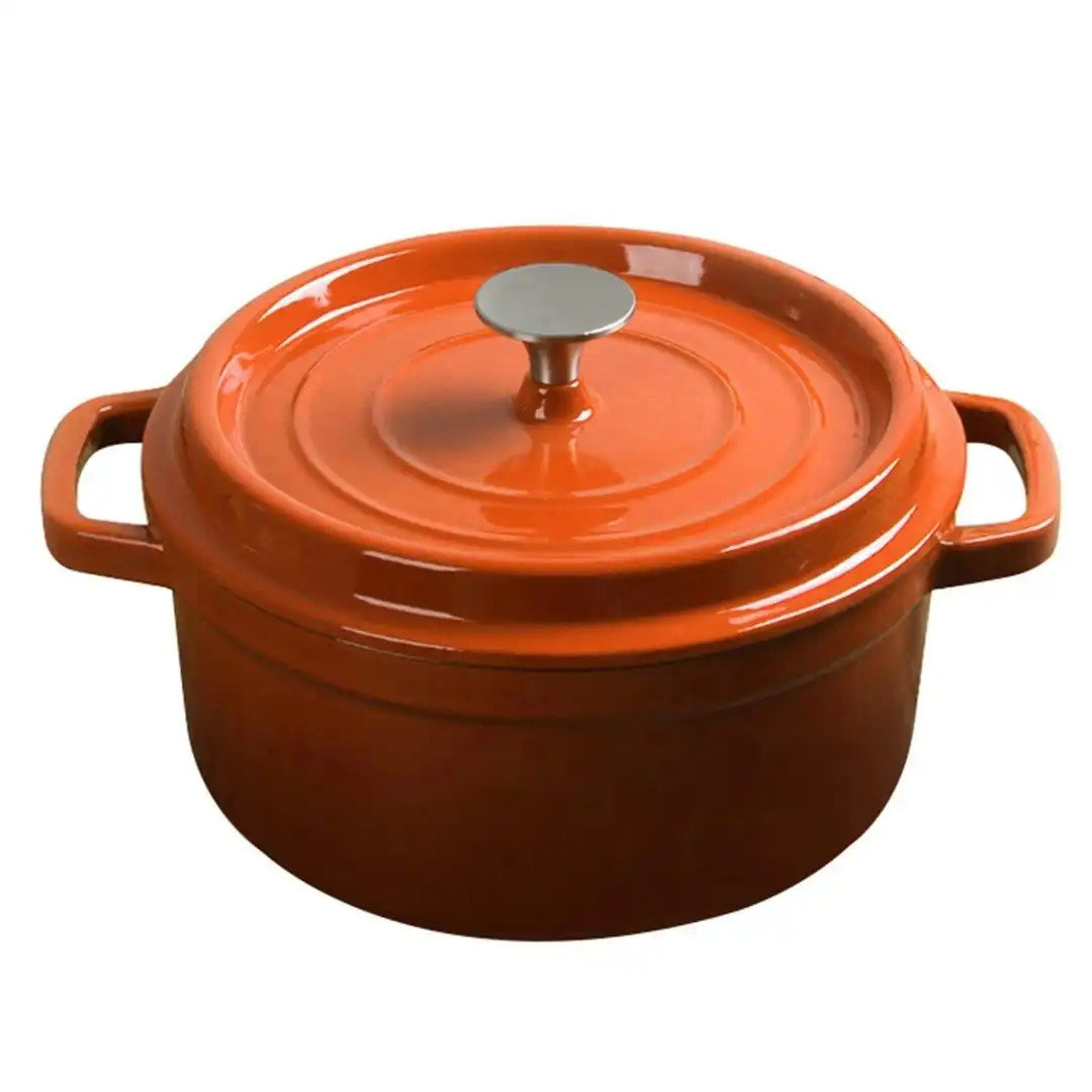 Soga Cast Iron Enamel Porcelain Stewpot Casserole Stew Cooking Pot With Lid 3.6L Orange 24cm