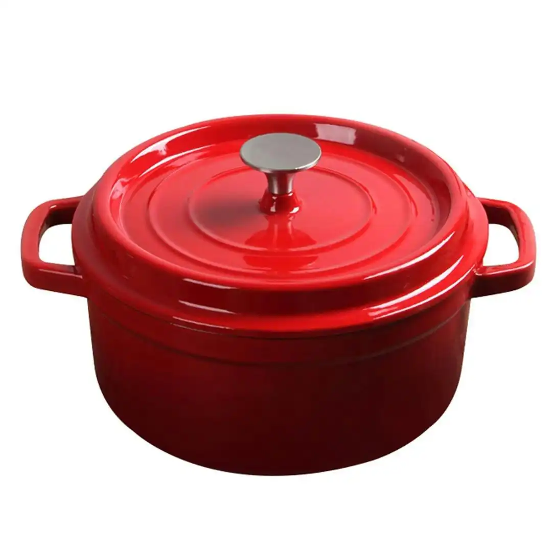 Soga Cast Iron Enamel Porcelain Stewpot Casserole Stew Cooking Pot With Lid 5L Red 26cm