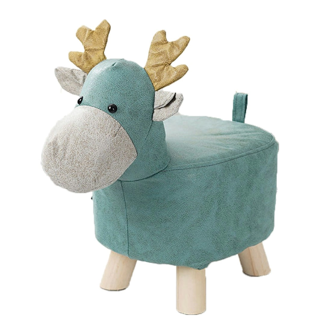 Soga Green Children Bench Deer Character Round Ottoman Stool Soft Small Comfy Seat Home Decor