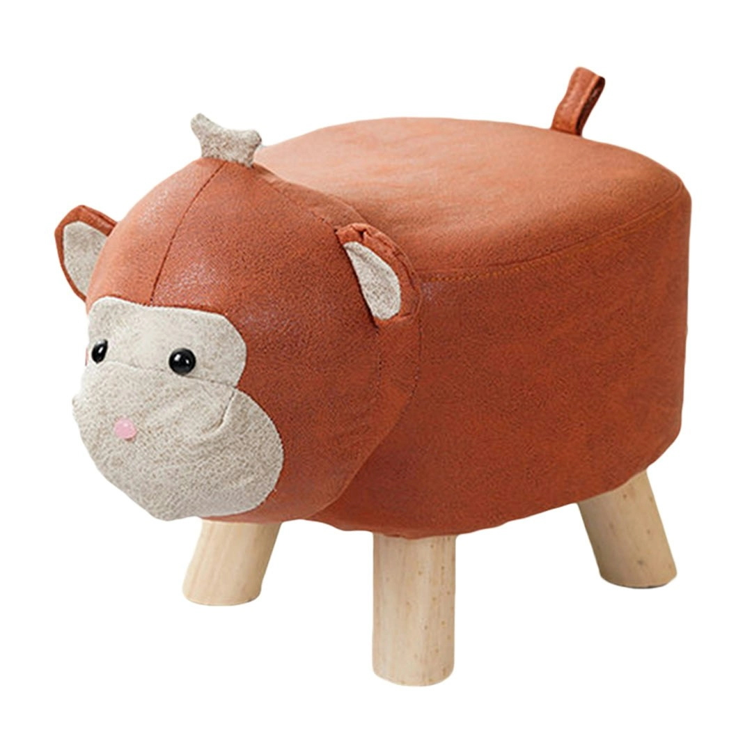 Soga Orange Children Bench Monkey Character Round Ottoman Stool Soft Small Comfy Seat Home Decor