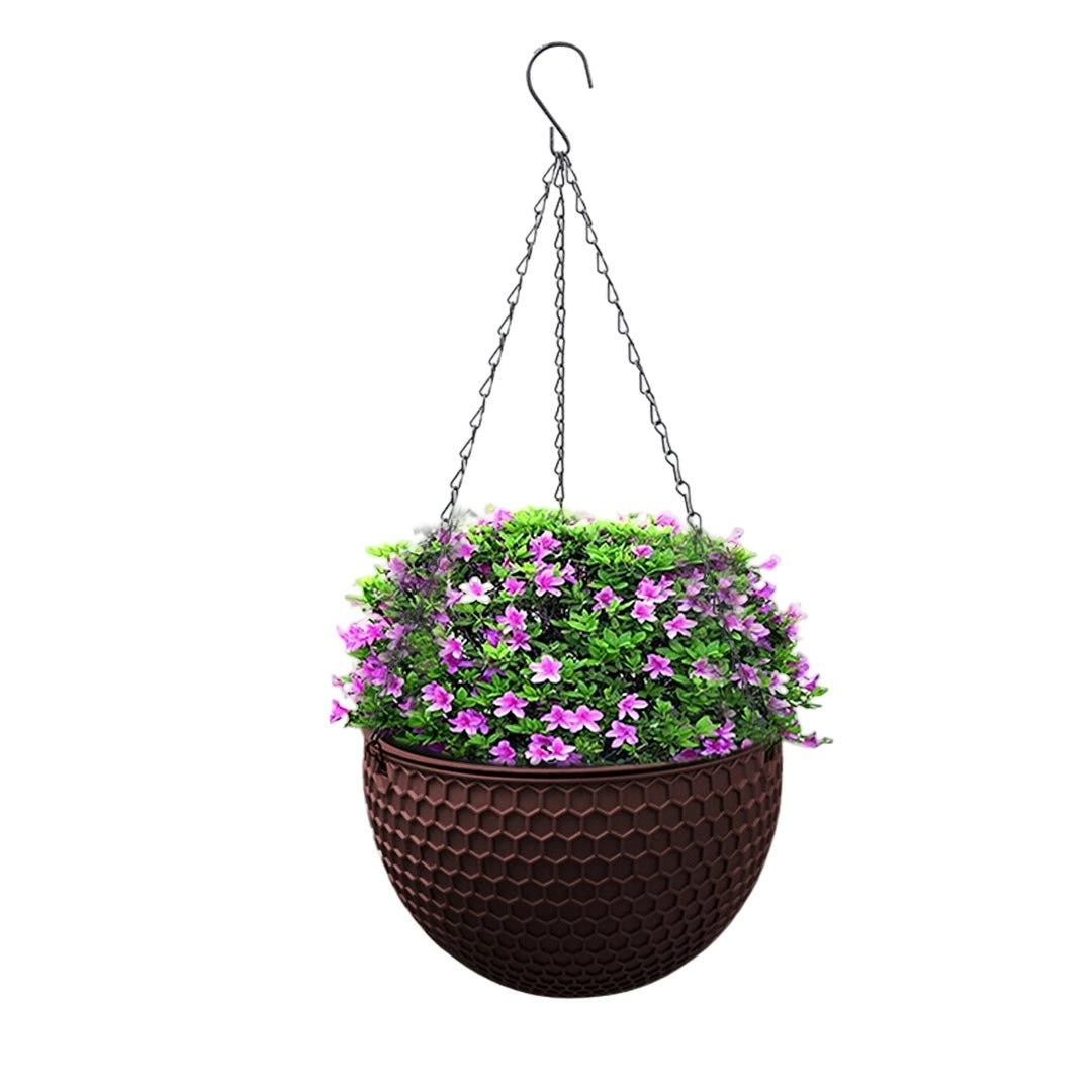 Soga Coffee Small Hanging Resin Flower Pot Self Watering Basket Planter Outdoor Garden Decor