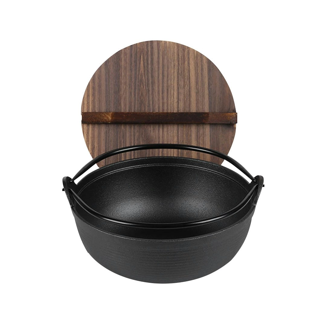 Soga 29cm Cast Iron Japanese Style Sukiyaki Tetsu Nabe Shabu Hot Pot with Wooden Lid