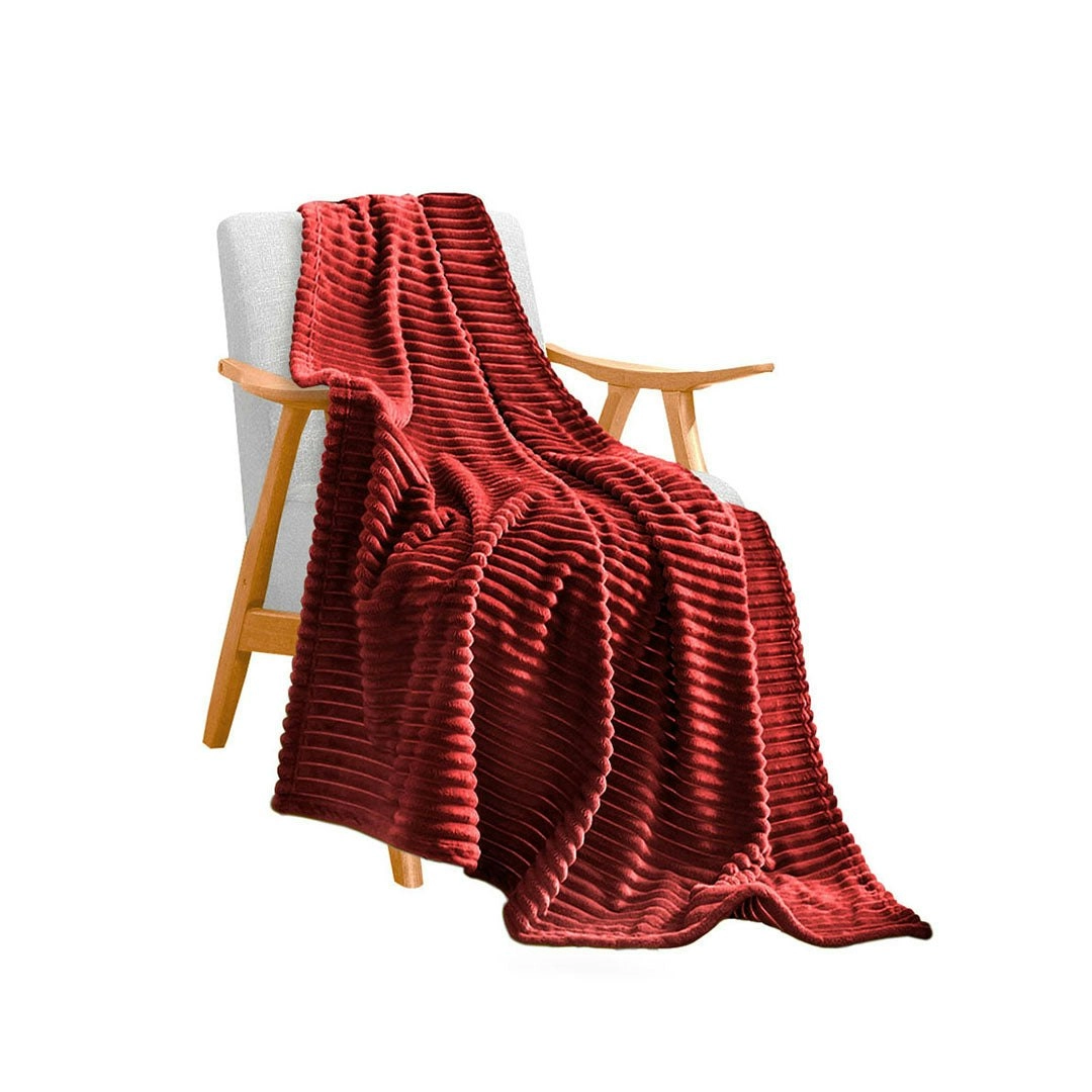 Soga Burgundy Throw Blanket Warm Cozy Striped Pattern Thin Flannel Coverlet Fleece Bed Sofa Comforter