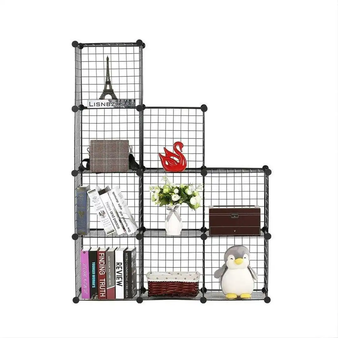 Soga Black Portable 9-Cube 3 Column Storage Organiser Foldable DIY Modular Grid Space Saving Shelf