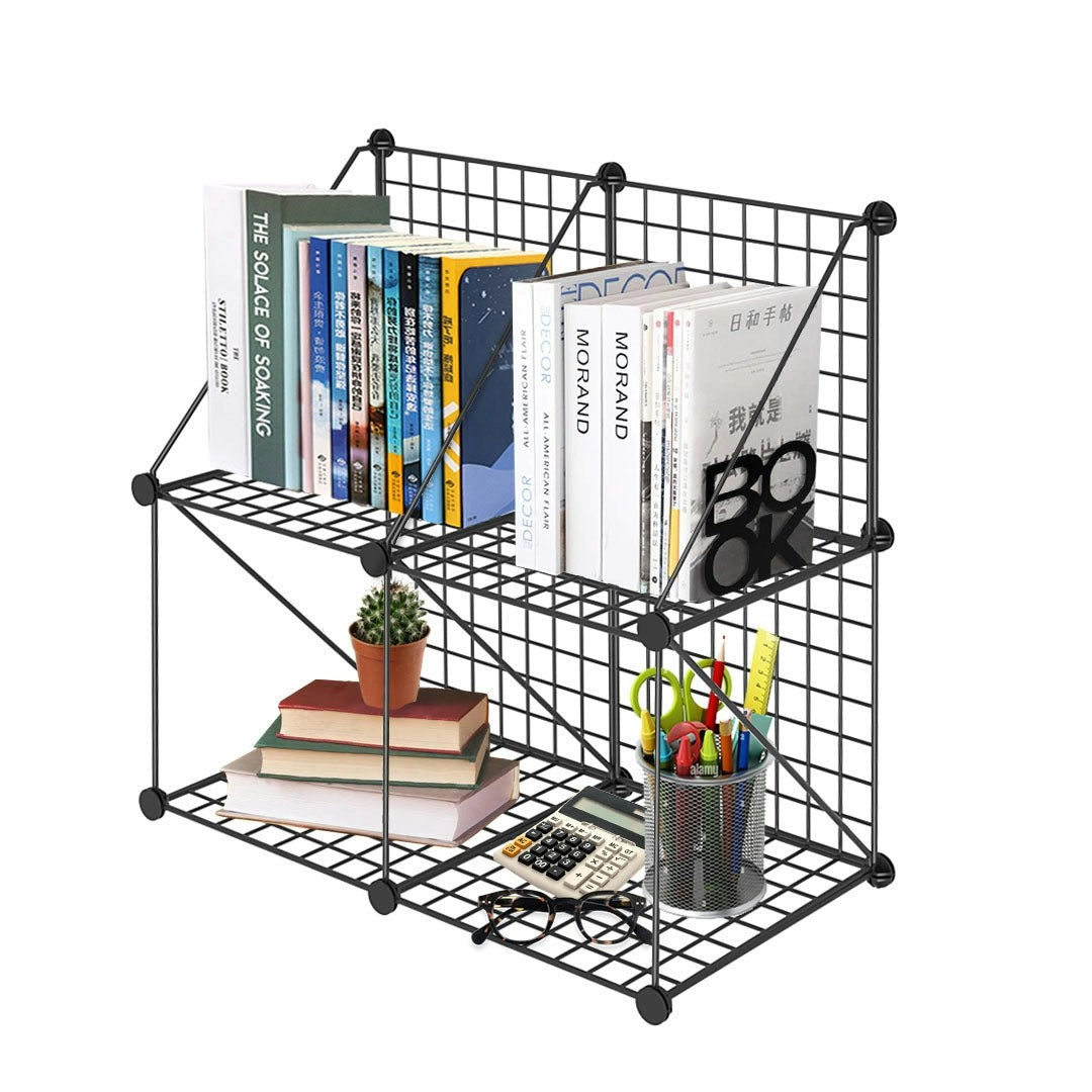 Soga Black Portable 4-Cube 2 Column Storage Organiser Foldable DIY Modular Grid Space Saving Shelf