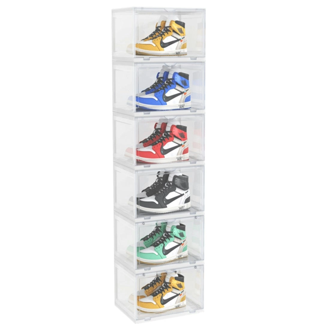 Soga 6 Tier Transparent Portable Shoe Organiser Sneaker Footwear Folding Plastic Bin Stackable Storage Box with Magnetic Door