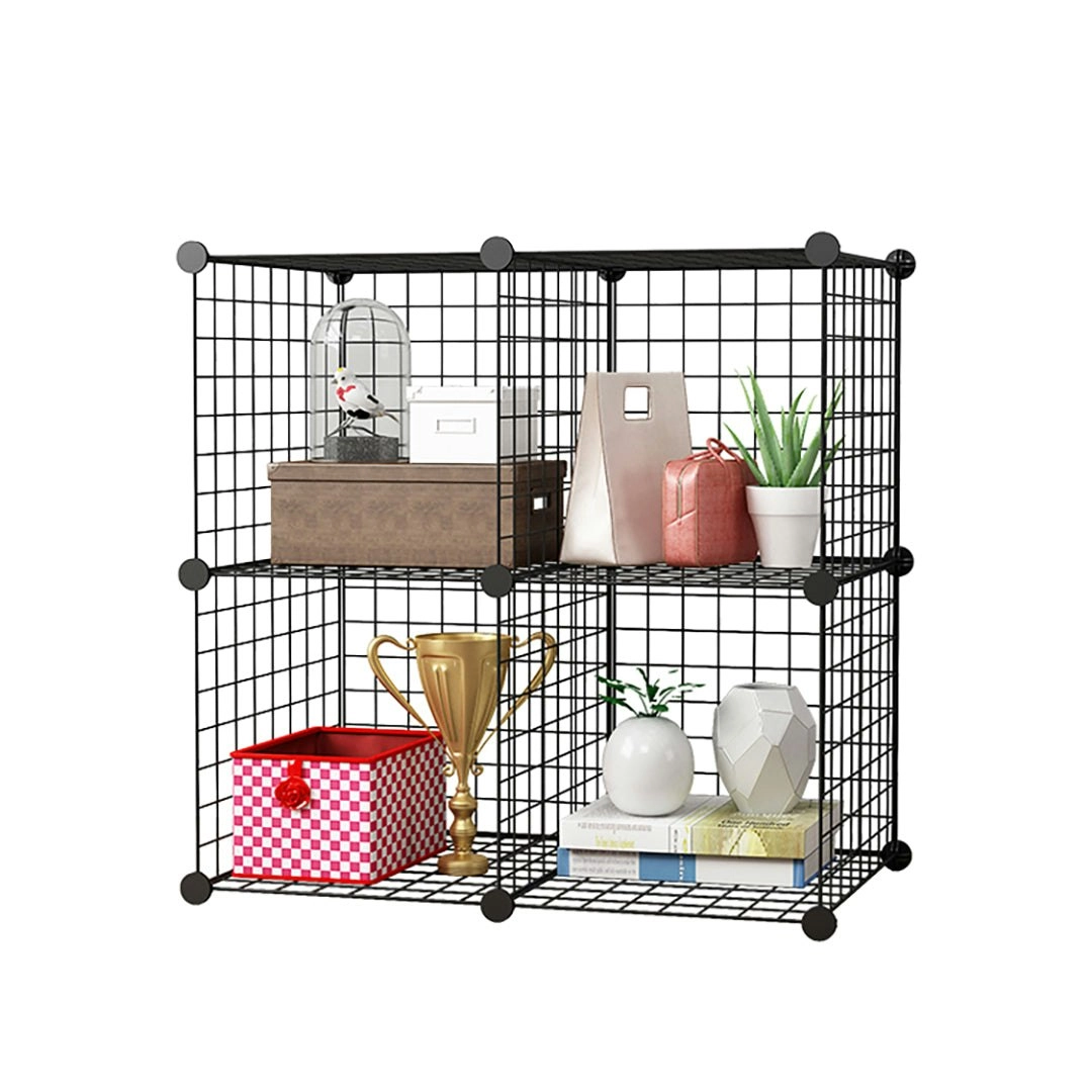 Soga Black Portable 4-Cube Storage Organiser Foldable DIY Modular Grid Space Saving Shelf