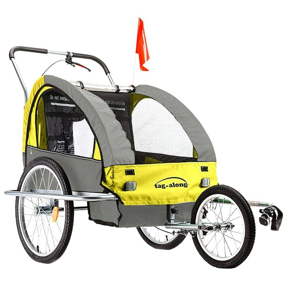 Tag-Along Kids Bike Trailer Bicycle Pram Stroller Children Jogger Yellow