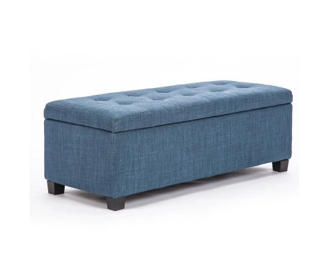 La Bella Dark Blue Storage Ottoman Stool Fabric