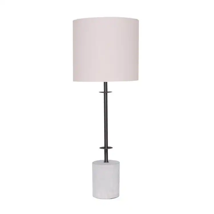 Sarantino Concrete & Metal Table Lamp With Off White Linen Shade
