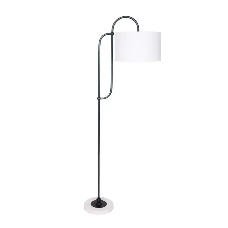 Sarantino Metal Floor Lamp With Marble Base & Off White Shade
