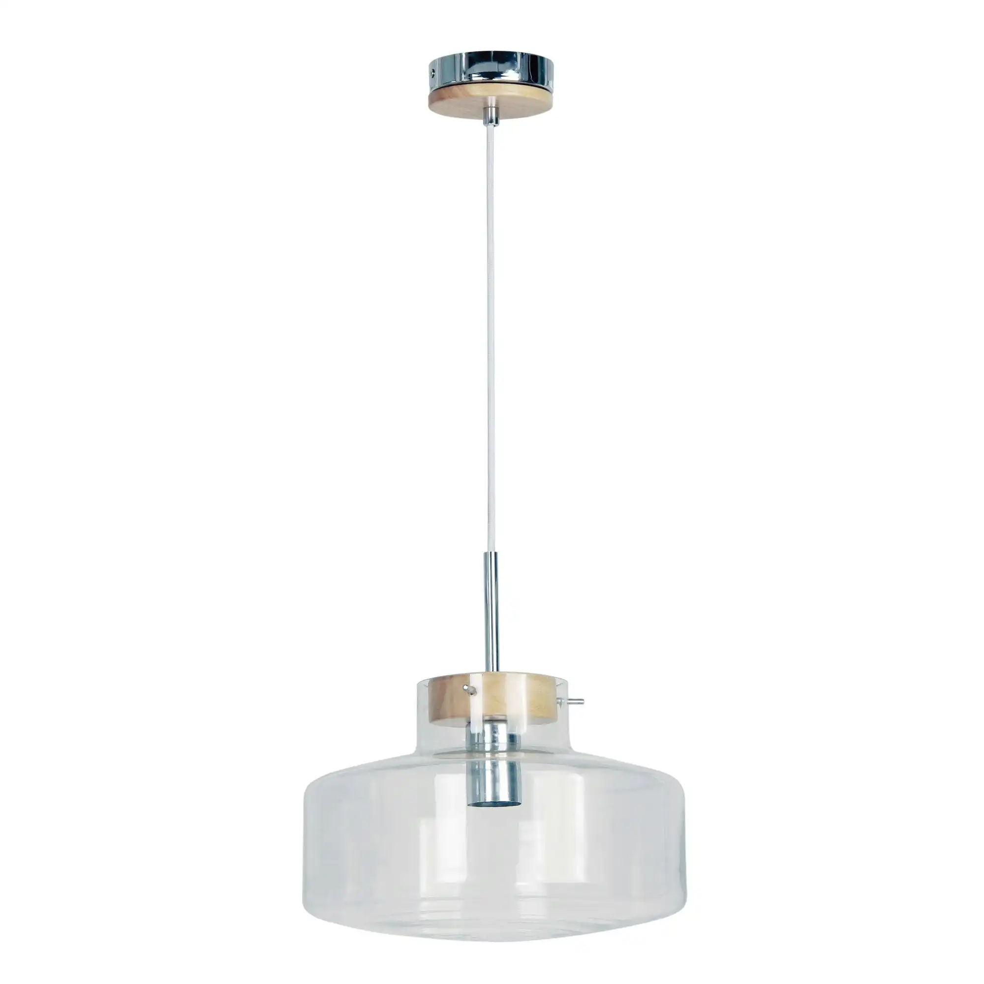 HOLBECK.30 Scandi Clear Glass and Timber Pendant