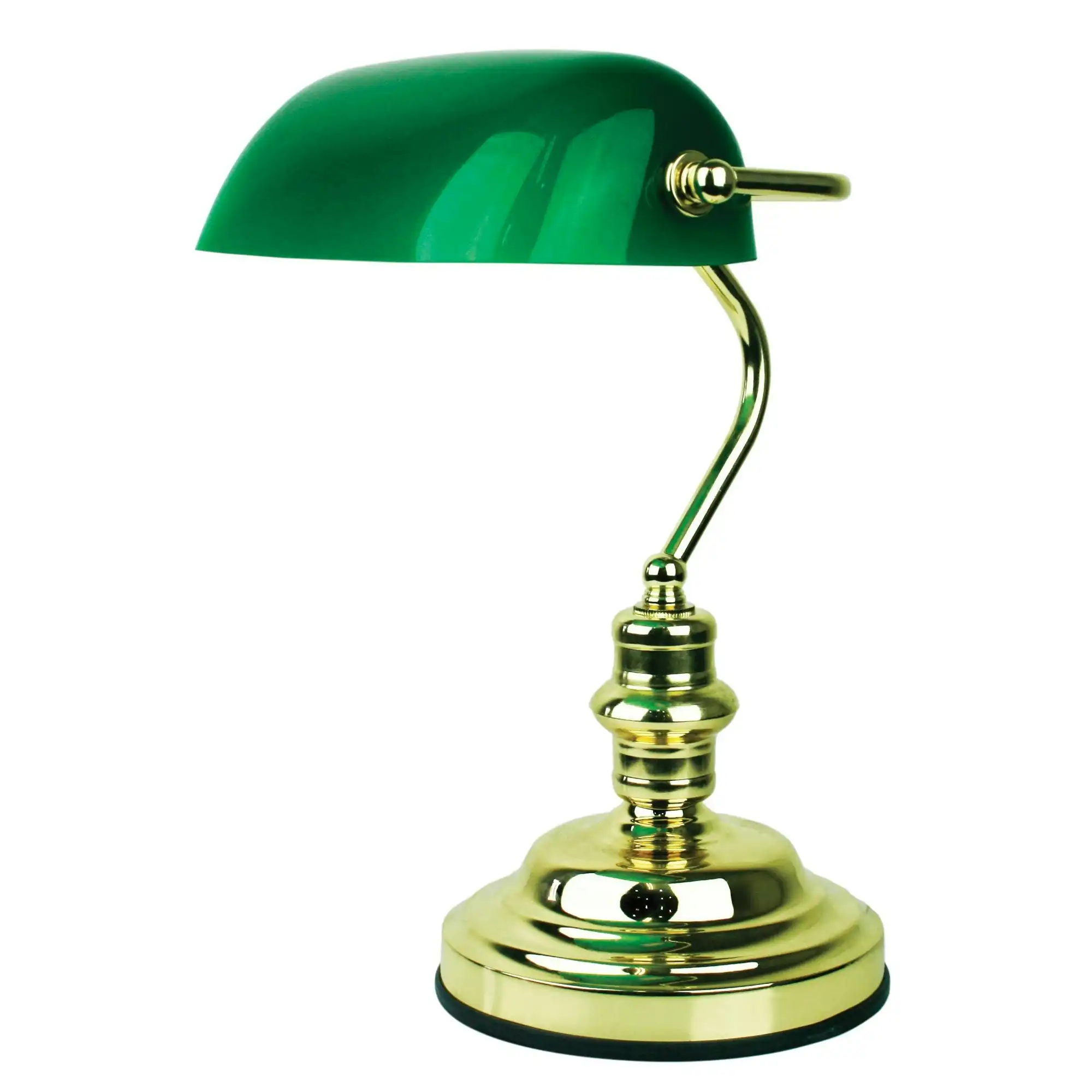 BANKERS SWITCHED Brass Plated with Green Glass Shade