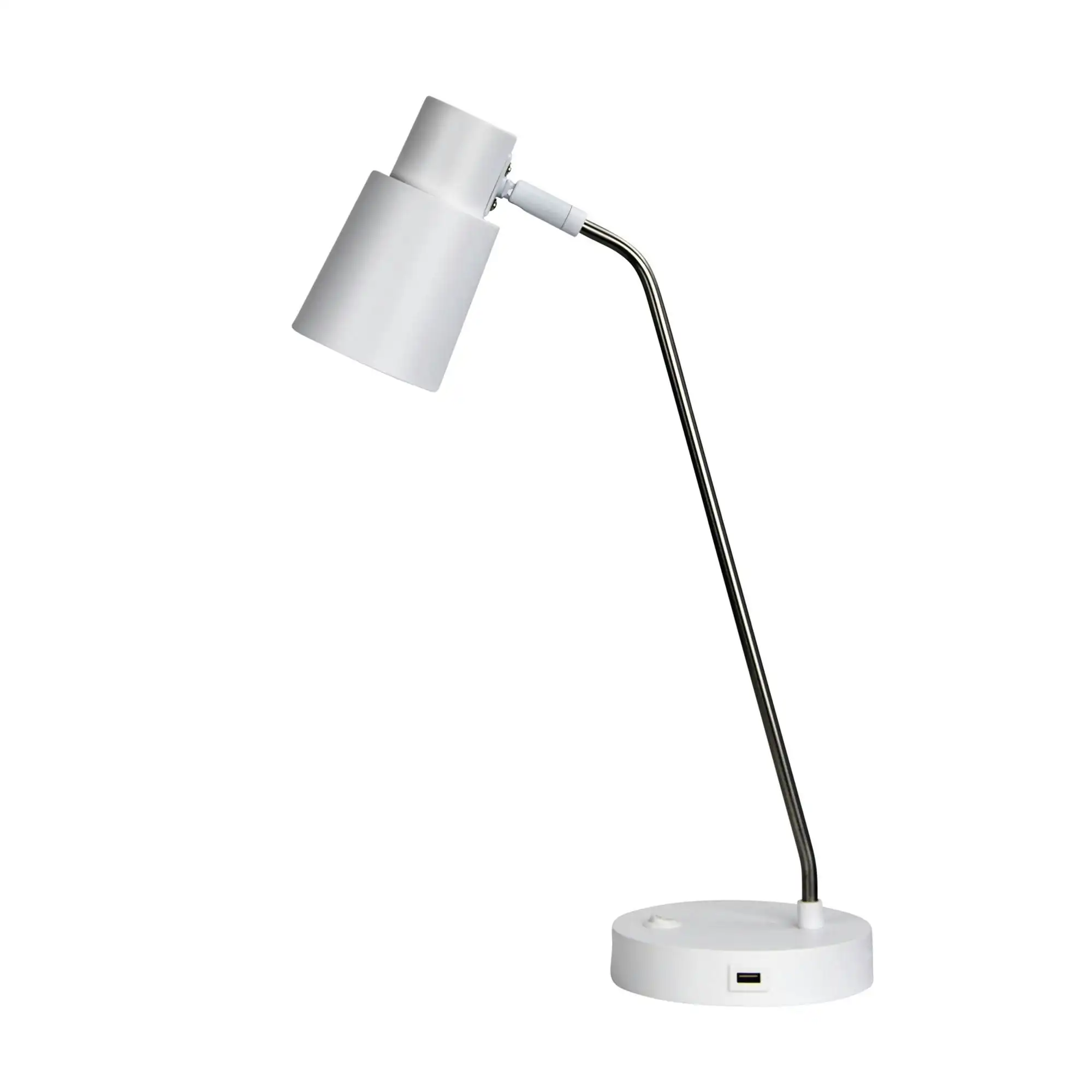 RIK White/Brushed Chrome Table lamp with USB socket