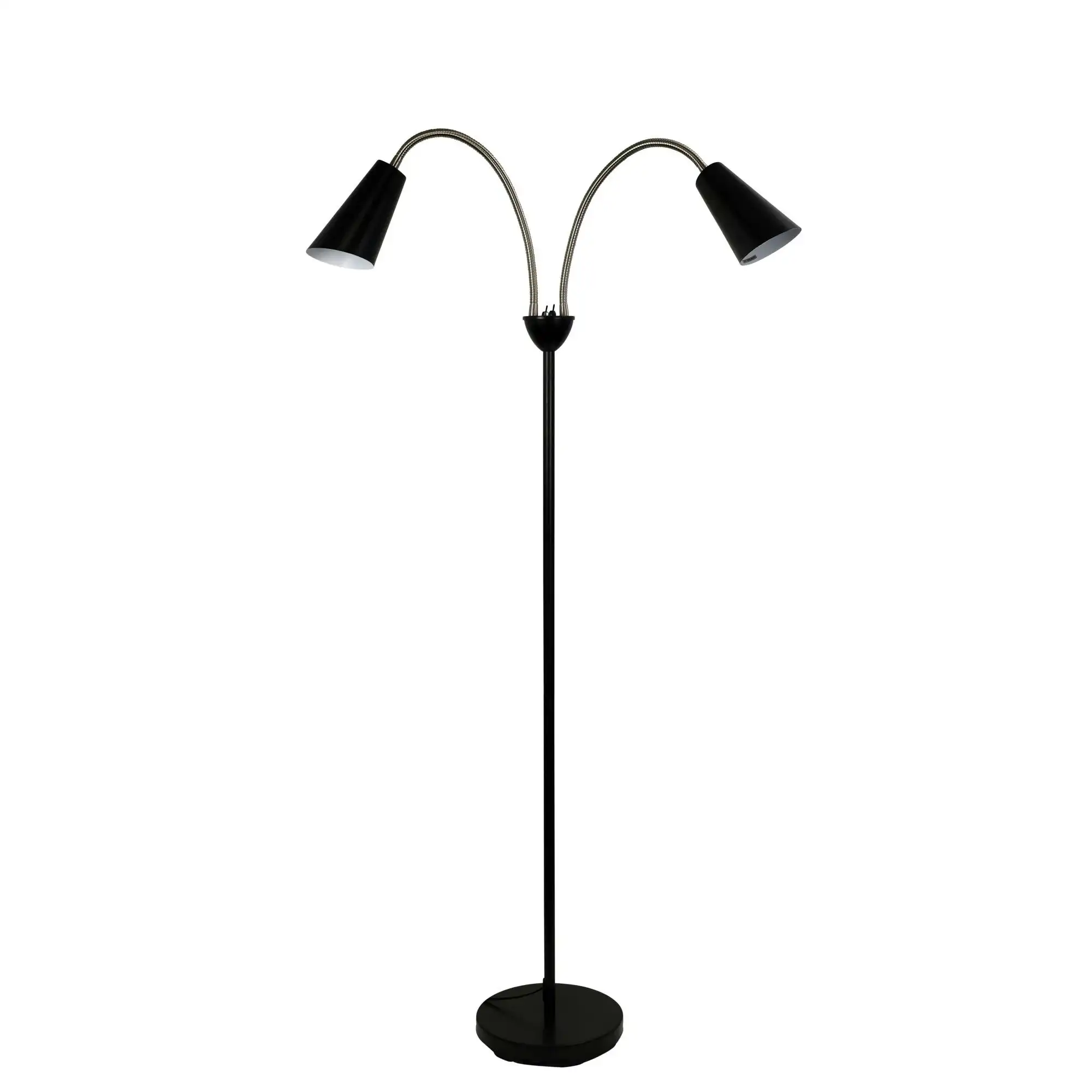 WALT Twin Flexible Neck Lamp Black with Brushed Chrome