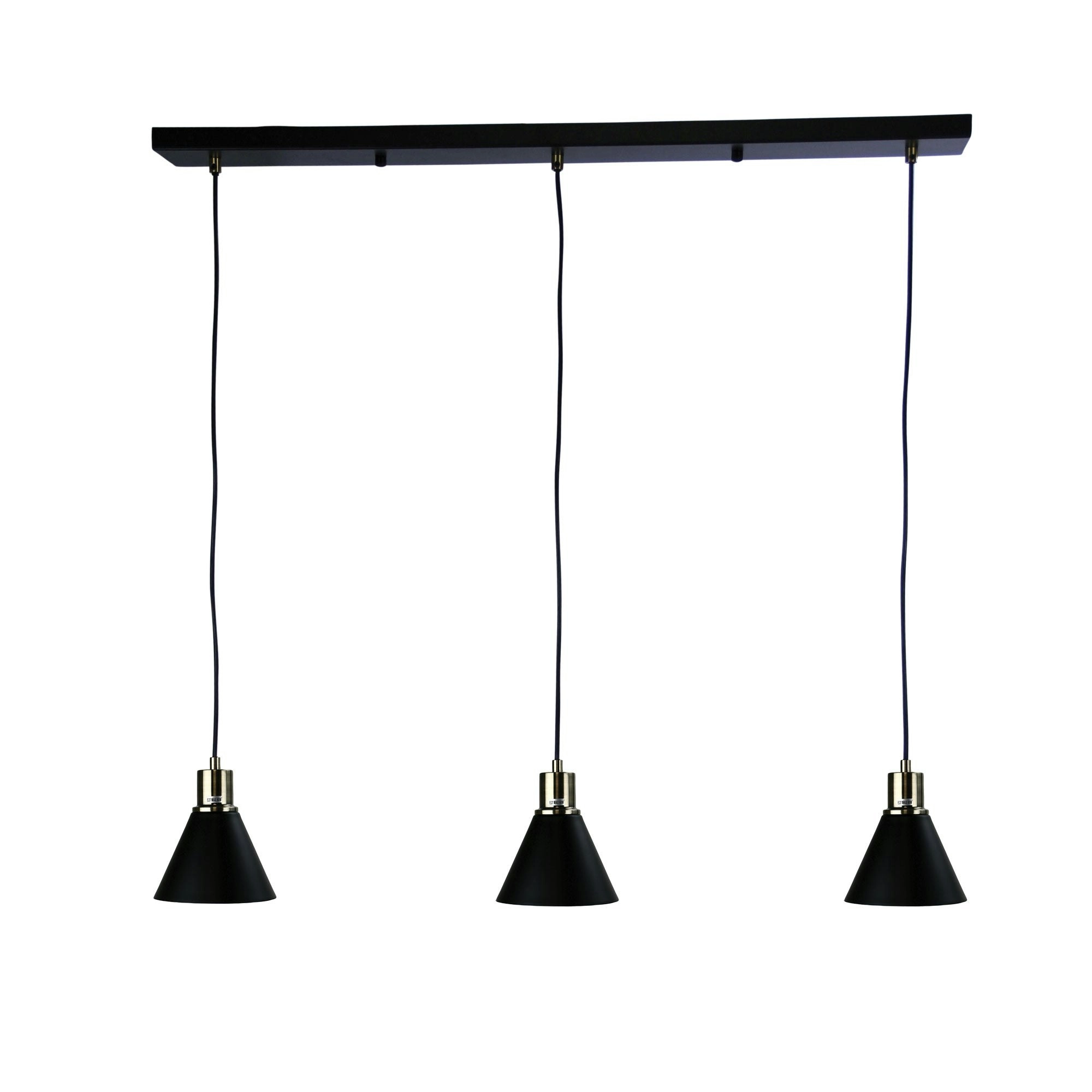 COMO 3 LIGHT Black and Antique Brass 3 Light Bar Pendant