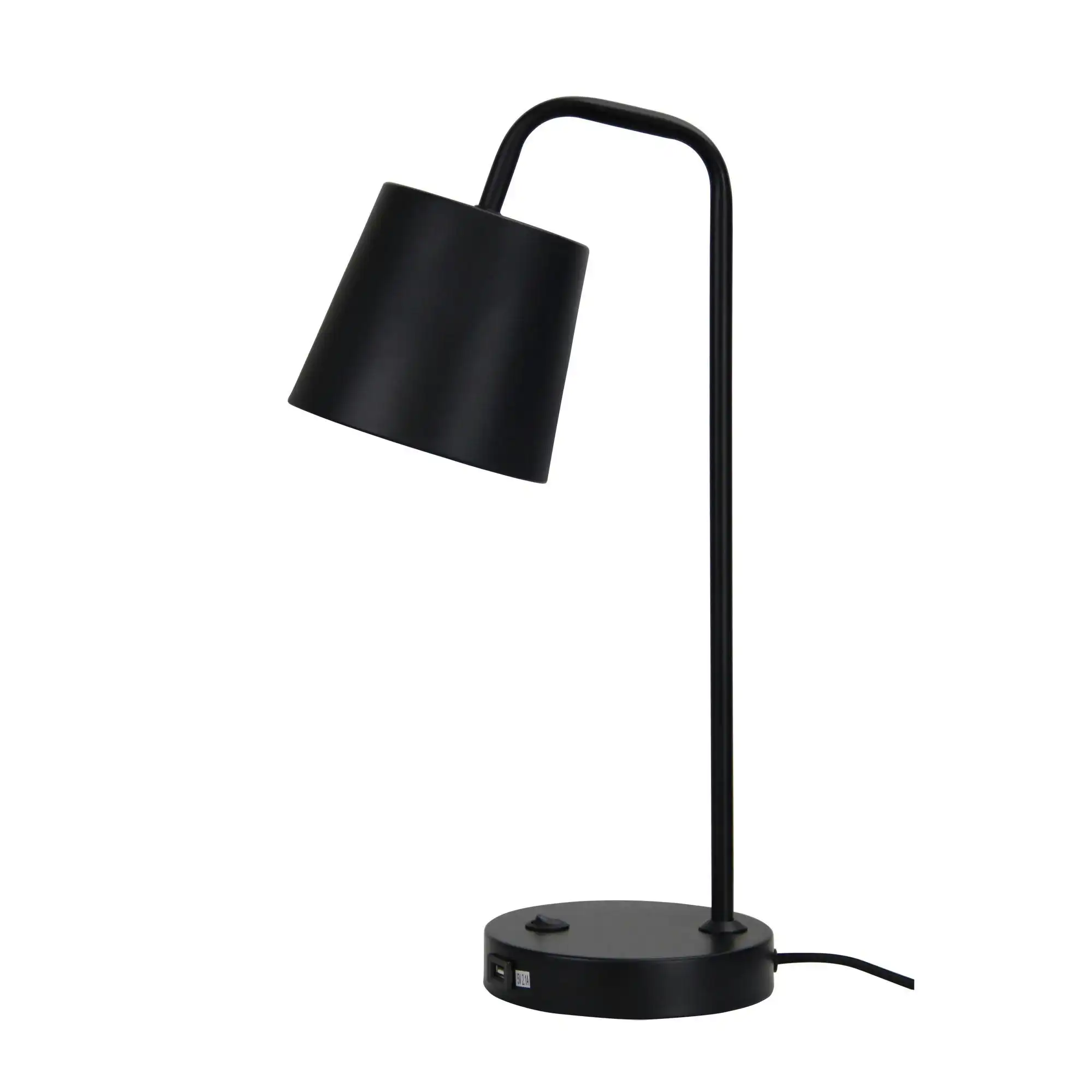 HENK Black Metal Desk Lamp with USB Socket